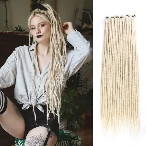 Miniatura 14 de Leeven Extensiones de rastas grises de 40 hebras de 18 pulgadas con terminación única hechas a mano, extensiones de rastas suaves de 0.6 cm