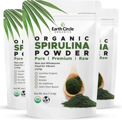 Miniatura 12 de Earth Circle Organics Espirulina en polvo, Kosher, cruda y no irradiada Proteína vegana pura Superalimento energético premium, alto