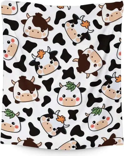 Miniatura 9 de Manta de vaca para niños, suave, mullida y acogedora, 30 x 40 pulgadas, tamaño regazo, para sofá, oficina, color negro, lindas mantas cálidas