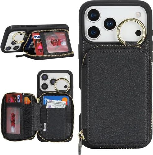Miniatura 37 de Funda compatible con iPhone Air Wallet con tarjetero para iPhone Air, funda con cremallera y ranura para mujer, 5G de 6.5 pulgadas, color oro rosa