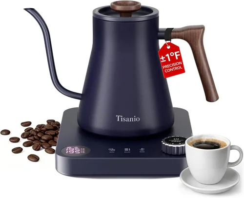 Miniatura 10 de Hervidor eléctrico de cuello de cisne para verter sobre café, control de precisión de ±1 °F, calefacción inteligente de dos etapas, 2 horas