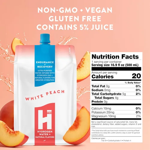 Miniatura 2 de HTWO Agua de hidrógeno molecular premium, sabor a melocotón blanco, sin azúcar, paquete de 12 unidades de 16.9 onzas, bebida deportiva energética