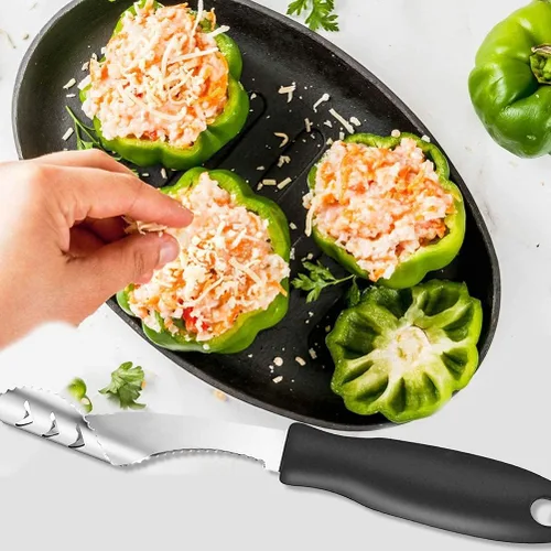Miniatura 4 de Herramienta de descorazonado de jalapeño con corte serrado y mango de goma, removedor de semillas o cortador de verduras para una cocina y parrilla