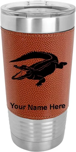 Miniatura 12 de LaserGram Vaso aislado al vacío de 20 onzas, cocodrilo, grabado personalizado incluido (piel sintética, estilo béisbol)