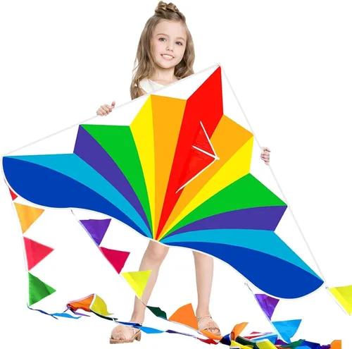 Large Rainbow Delta Kite for Kids & Adults,Single Line Beach Kite for Kids Ages 4-8 & 8-12,Easy to Fly for Toddlers and Beginners