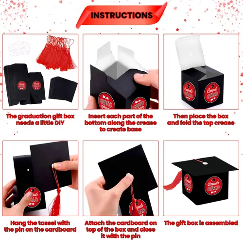 Miniatura 3 de KatchOn, Cajas de dulces de graduación – enormes, paquete de 25 Caja de regalo de gorra de graduación para decoraciones de graduación rojas
