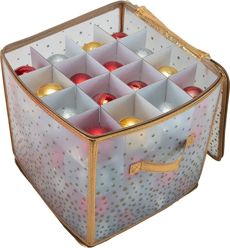 Miniatura 9 de Simplify Organizador de adornos de 27 unidades Dorado Capacidad para 27 adornos Almacenamiento de Navidad Peso ligero Dimensiones: 12.2 x