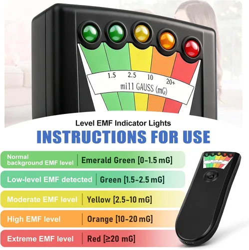 Miniatura 3 de Detector EMF recargable para caza de fantasmas con 5 niveles LED. Detector de campo magnético portátil y de mano. Medidor EMF. Equipo para caza