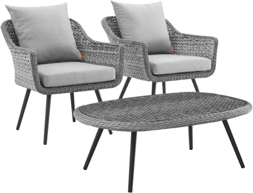 Miniatura 10 de Modway EEI-3176-GRY-GRY-SET - Sillón Endeavor de mimbre para patio al aire libre, 2 sillones, gris