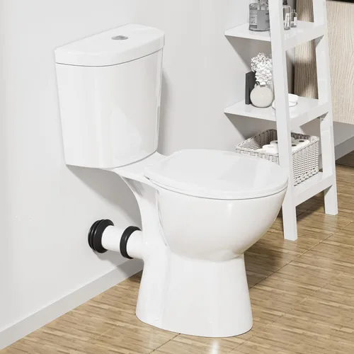 SUPERFLO Inodoro con salida trasera con inodoro y tanque de 19 pulgadas de alto, inodoros altos para personas mayores con descarga trasera, incluye