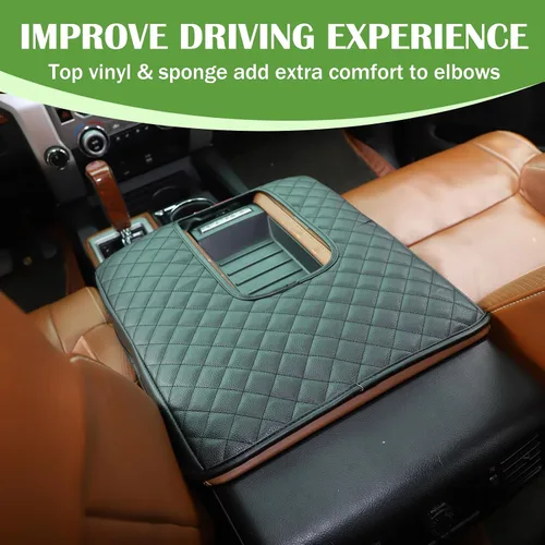 Miniatura 7 de Funda de Reposabrazos para Consola Central de Coche, Compatible con Toyota Tundra 2007-2021, Funda de Reposabrazos de Cuero Impermeable, Cojín Negro