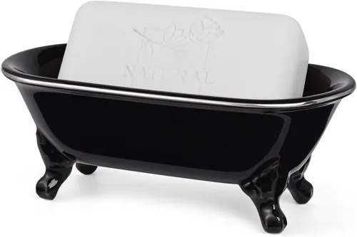 Miniatura 11 de Bañera decorativa en miniatura con patas de garra de cerámica de 6.5", jabonera para jabón en barra, soporte para esponja de cocina y bandeja
