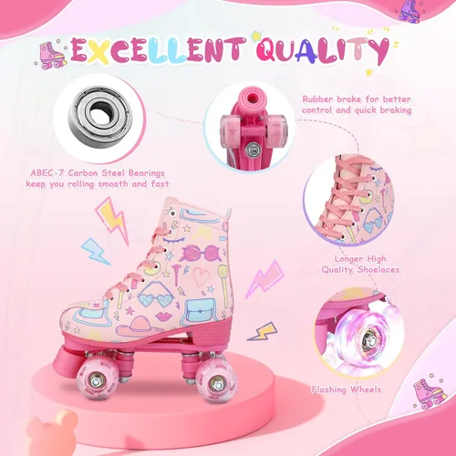 Miniatura 3 de XUDREZ Patines de ruedas para niñas y mujeres, elegantes patines rosados con ruedas iluminadas para niños, jóvenes, niñas de 6 a 12 años, interiores