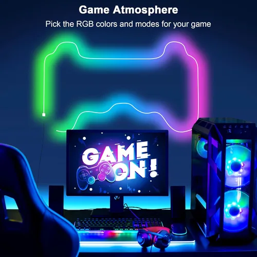 Miniatura 6 de Cozylady 40 pies (20 pies * 2 rollos) luces de cuerda LED RGB de neón para dormitorio, lámpara de tira LED de 12 m con cinta adhesiva de doble cara