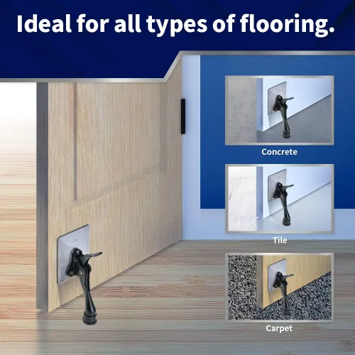 Miniatura 3 de HOME&I Tope de puerta abatible de 4 pulgadas con placa de montaje autoadhesiva grande, tope de puerta ajustable resistente, soporte de puerta