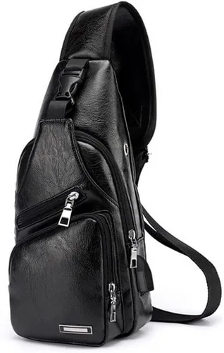 Bolso de carga USB para hombre, bolso de pecho para hombre, bolso de hombro de PVC PU personalizado, paquete diagonal, bolsa de viaje de mensajero,