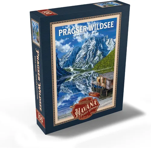 Miniatura 2 de MyPuzzle Pragser Wildsee - Reflexiones de montaña, póster de viaje vintage, rompecabezas de 100 piezas para adultos