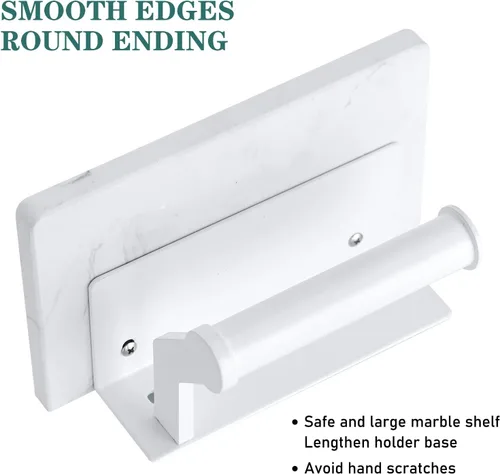 Miniatura 6 de Hoimpro Soporte de papel higiénico de aluminio blanco con estante de mármol natural blanco, soporte de almacenamiento de rollo de papel de seda