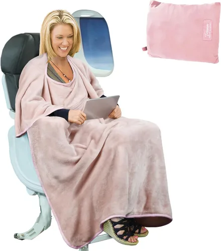 Tirrinia Manta de viaje para avión, oficina, Poncho 4 en 1, manta portátil de forro polar acogedora de primera calidad con bolsa incorporada,