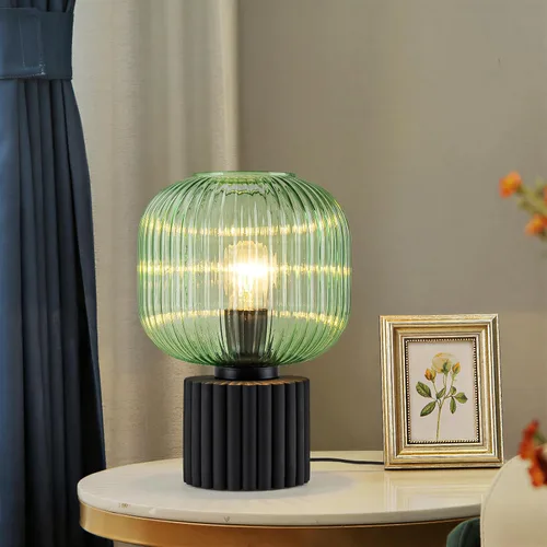 Miniatura 7 de EDISLIVE Lámpara de mesa pequeña de cristal verde de 7.87 pulgadas, moderna lámpara de noche con linterna vintage con pantalla de vidrio E26