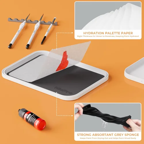 Miniatura 5 de Nicpro Kit de pintura en miniatura con paleta húmeda y 11 pinceles de pintura para detalles, cepillo seco, 100 piezas de papel de paleta húmeda, 4