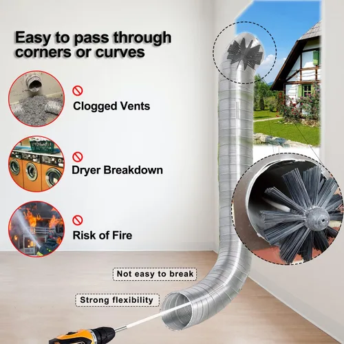 Miniatura 5 de Kit de limpieza de ventilación de secadora, kit de limpieza de conductos de secadora con 6 varillas flexibles y 1 cabezal de cepillo de nailon