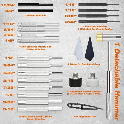 Miniatura 2 de BESTNULE Juego de punzones, herramientas de perforación, juego de punzones de rodillo, hecho de material sólido, incluyendo punzón y martillo