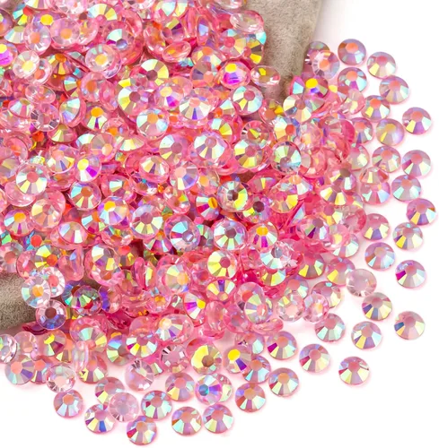 Miniatura 44 de Diamantes de imitación AB verdes a granel, 5000 piezas de diamantes de imitación de fondo plano redondos de gelatina AB sin fijación térmica, gemas