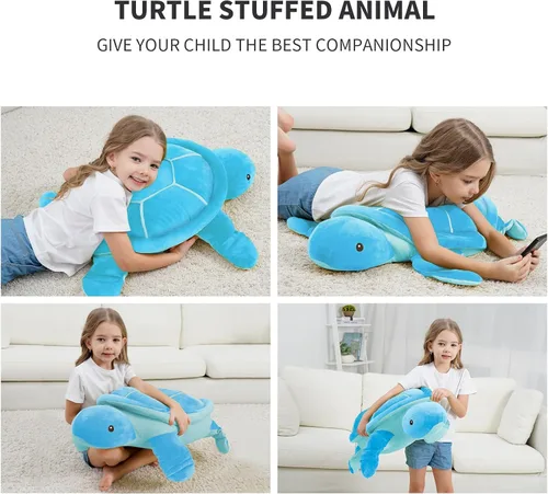 Miniatura 4 de Dalmao - Animales de peluche de tortuga marina de 28'' gigantes y suaves, gran almohada de tortuga azul oceánica de peluche, peluches de regalo