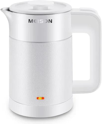 0.6L Hervidor Eléctrico Pequeño de Acero Inoxidable, Calentador Portátil de Agua Caliente Mini para Viajes, Tetera de Doble Pared de Tacto Frío,