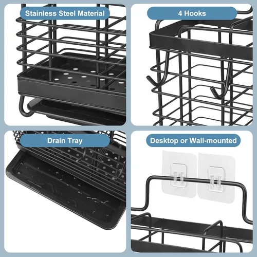 Miniatura 2 de Soporte para Utensilios, Escurridor de Utensilios de Acero Inoxidable con Bandeja de Drenaje, Cesta de Drenaje de la Cocina para Cubiertos