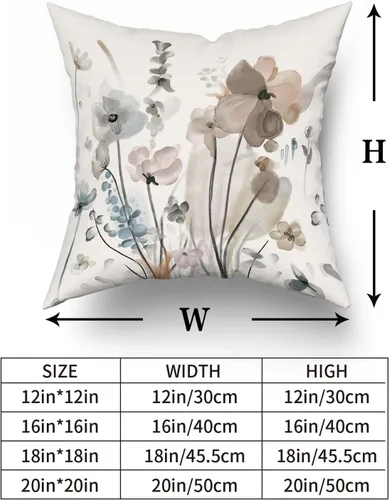 Miniatura 5 de Juego de 2 fundas de almohada florales en acuarela de 18 x 18 pulgadas, color marrón, crema, gris, verde azulado, floral, rústico, abstracto