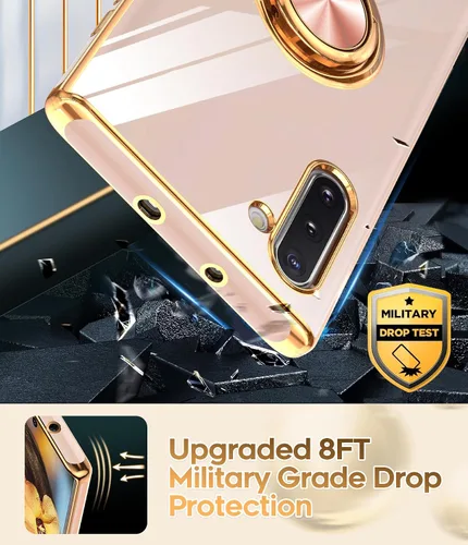 Miniatura 7 de LeYi Funda para Note 10 - Soporte de anillo giratorio de 360°, soporte magnético, funda protectora con borde de oro rosa chapado