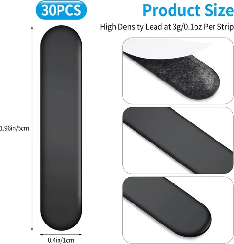 Miniatura 2 de 30 piezas de cinta de plomo, cinta de plomo adhesiva de 3 g para pelotas de pickleball, tenis, palos de golf, ajusta la cinta de plomo para palas
