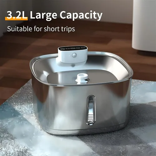 Miniatura 3 de Fuente de agua inalámbrica de acero inoxidable para gatos, fuente inalámbrica para mascotas de 108 oz/3.2 L con batería de 4000 mAh, sensor
