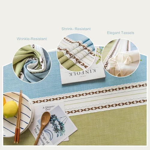 Miniatura 3 de Pahajim Mantel Rectangular a Rayas con Borlas Mantel Grueso de Lino y Algodón para Picnic al Aire Libre, Comedor y Decoración de Cocina para Fiestas