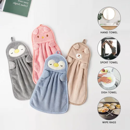 Miniatura 6 de BATTILO HOME Paquete de 4 toallas de mano para niños para baño, toallas de baño con lazo para colgar, toallas de mano de microfibra para cocina