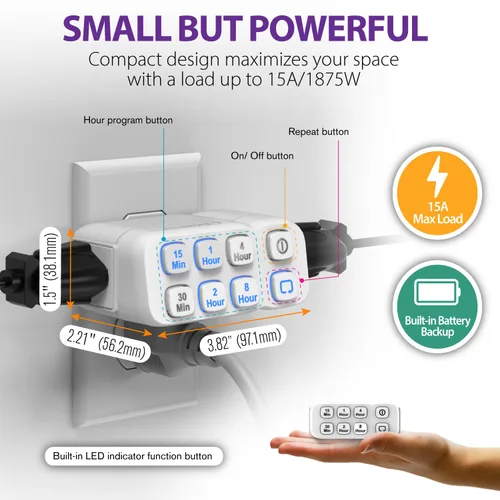 Miniatura 2 de Fosmon Temporizador de cuenta regresiva enchufable de doble salida, temporizador de luz interior para tomas de corriente, 15-30 minutos, ajustes