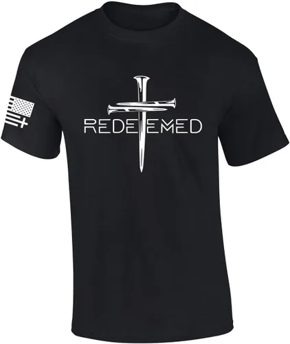 Camiseta con mangas cortas para hombre Redeemed Cross Nails con diseño gráfico de bandera americana cristiana