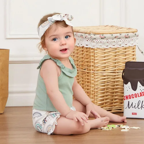 Miniatura 3 de Engofs Ropa de verano para bebé recién nacida, estilo bohemio, sin mangas, con pantalones cortos, diadema de 3 piezas