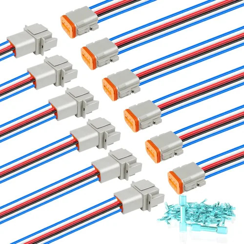 Miniatura 17 de Kit de 6 conectores Deutsch DT de 2 pines negro macho hembra arnés de cableado Deutsch Pigtail de 2 vías impermeable conector eléctrico automotriz