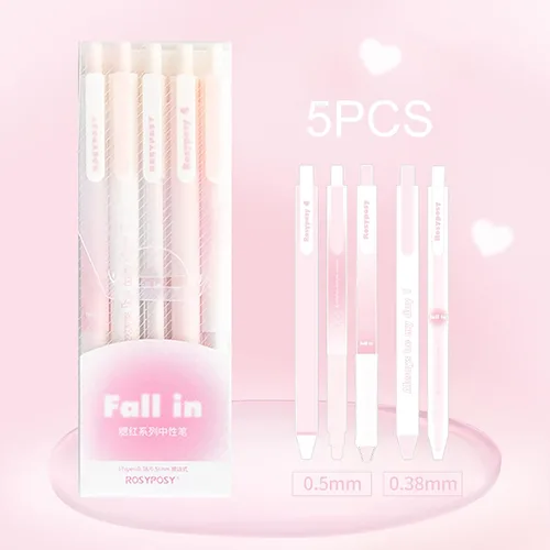 Miniatura 2 de Doraking 5 bolígrafos de gel de tinta negra, 0.38 mm/0.5 mm, punta suave, suministros de oficina para mujeres y hombres, para tomar notas (rosa)