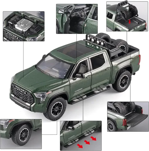 Miniatura 5 de OANMYJJO Camiones de juguete para niños 1/24 Tundra modelo de metal fundido a troquel de juguete, modelo de automóvil con luz y sonido, camiones