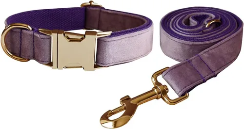 Miniatura 23 de Love Dream Juego de collar y correa de terciopelo para perro, suave y cómodo, correa ajustable y collar con hebilla de metal resistente para perros