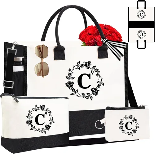 Miniatura 35 de Monogram - Bolsas de lona personalizadas con iniciales para mujer, bordado de doble cara, bolsas de playa, regalos para mujeres