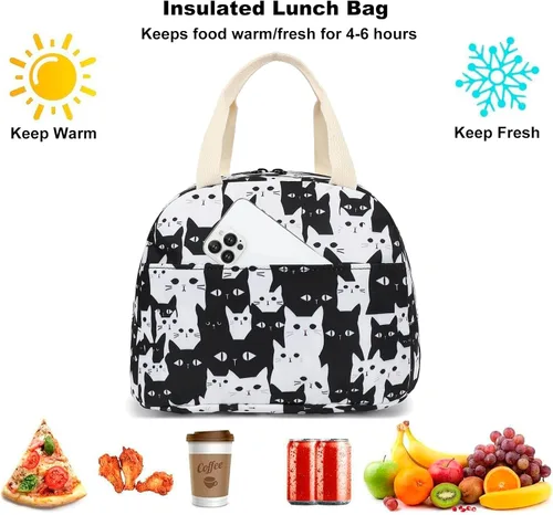 Miniatura 2 de Bolsa de almuerzo para gatos para mujeres y niñas, bolsas de almuerzo aisladas, lonchera reutilizable para niños y adultos, escuela, trabajo, picnic