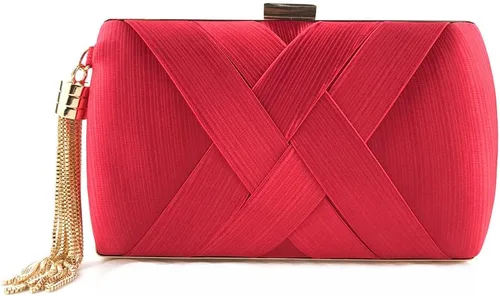 Bolso de mano de satén, bolso de noche con borlas, bolso de mujer, fiesta, boda, cadena geométrica, bolso cruzado para mujer