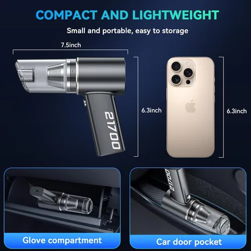 Miniatura 7 de Aspiradora portátil inalámbrica con motor sin escobillas, potencia de succión de 16000 PA, plumero de aire comprimido 3 en 1 y soplador de aire