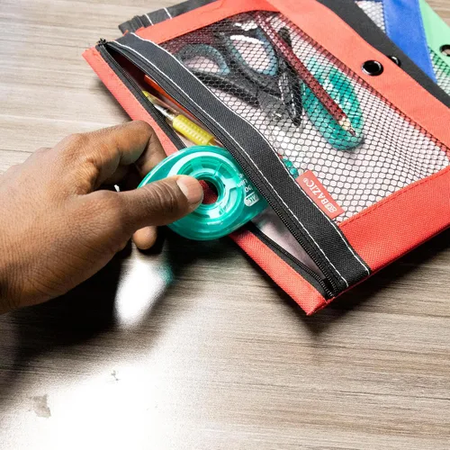 Miniatura 7 de BAZIC Products Estuche para lápices de 3 anillos con agujeros de anillos reforzados con remaches, bolsas de malla de colores surtidos con cremallera