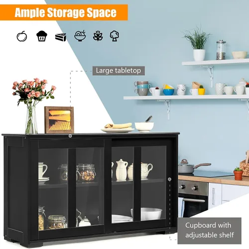 Miniatura 5 de Armario de buffet apilable, moderno aparador de cocina con puerta corrediza de vidrio templado, armario con estante ajustable, mesa de buffet